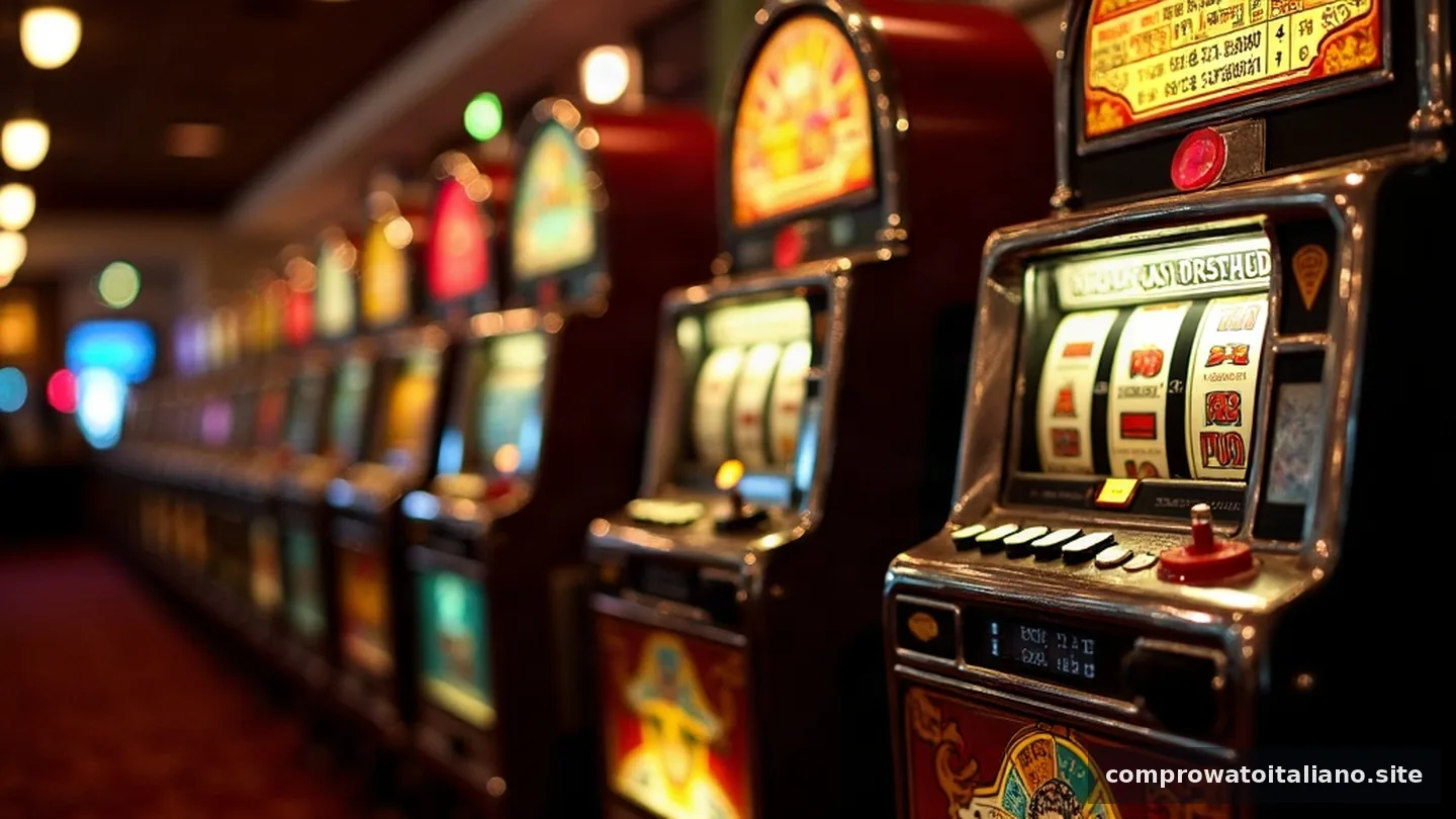 Slot machine luminose in un casino, simbolo di casino, slots, bonus, jackpot