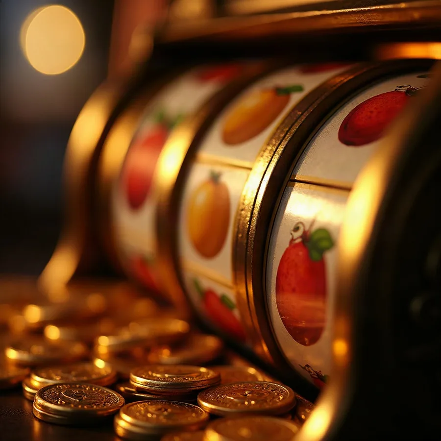 Rulli di una slot con monete, elemento chiave di casino, slots, bonus, jackpot